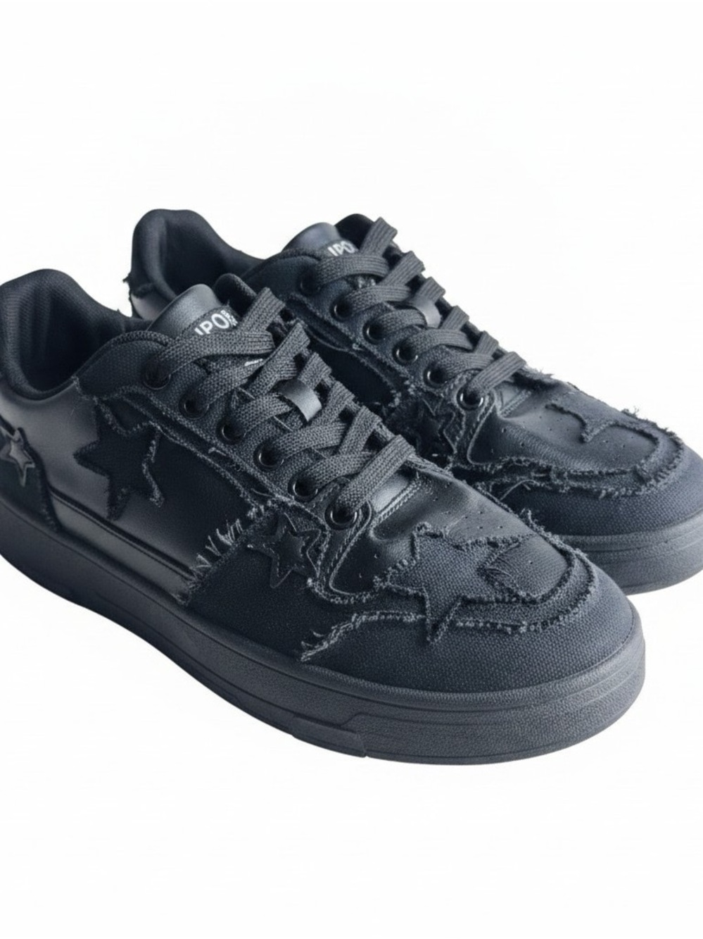 Men's Black Star-Detail Low-Top Sneakers Size 10 - Y2K - Like New Distressed